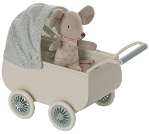 Kinderwagen mint met baby muis