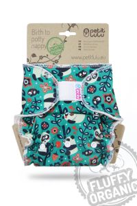 Fluffy Organic Maxi/Night Fitted Diaper Pandas Hook&Loop